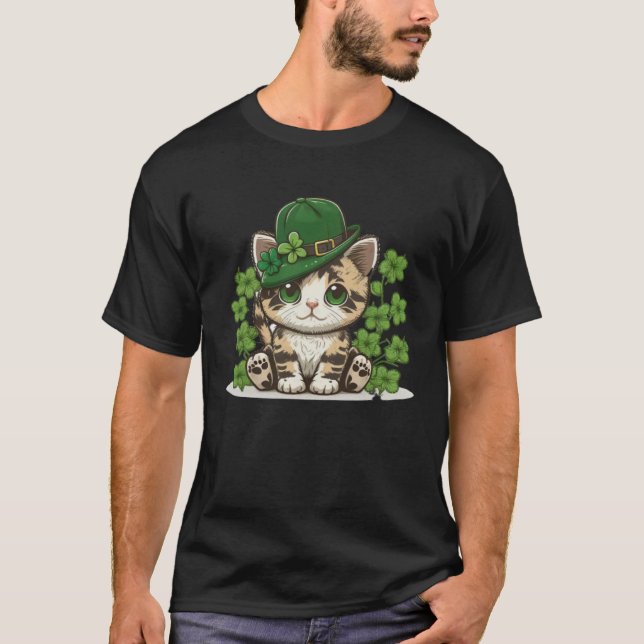 Lucky Green Proud Irish St Patricks Day Cat 2 T-Shirt (Front)