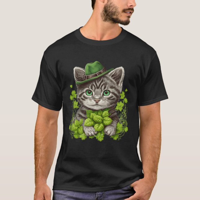 Lucky Green Proud Irish St Patricks Day Cat  3 T-Shirt (Front)
