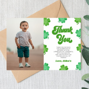 Lucky Green Shamrock Clover Picture Birthday Party Thank You Card