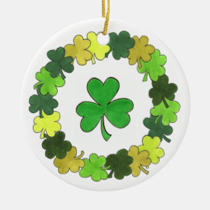 Lucky Green Shamrock Clover St. Patrick's Day Ceramic Ornament