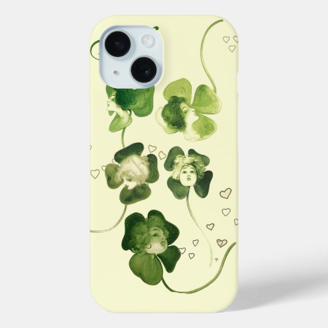 LUCKY GREEN SHAMROCK LADIES WITH HEARTS MONOGRAM Case-Mate iPhone CASE (Back)