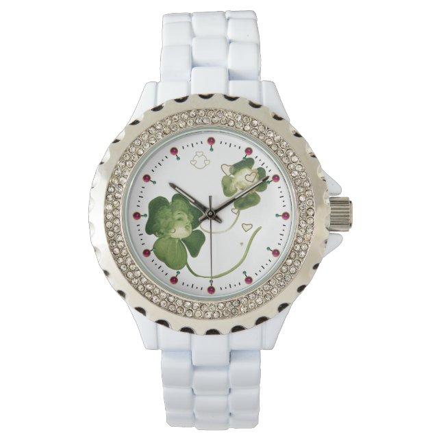 LUCKY GREEN SHAMROCK LADIES WITH HEARTS WATCH (Front)