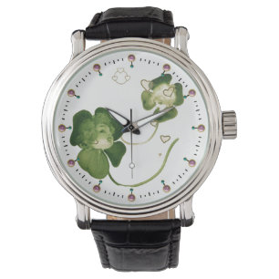 LUCKY GREEN SHAMROCK LADIES WITH HEARTS WATCH