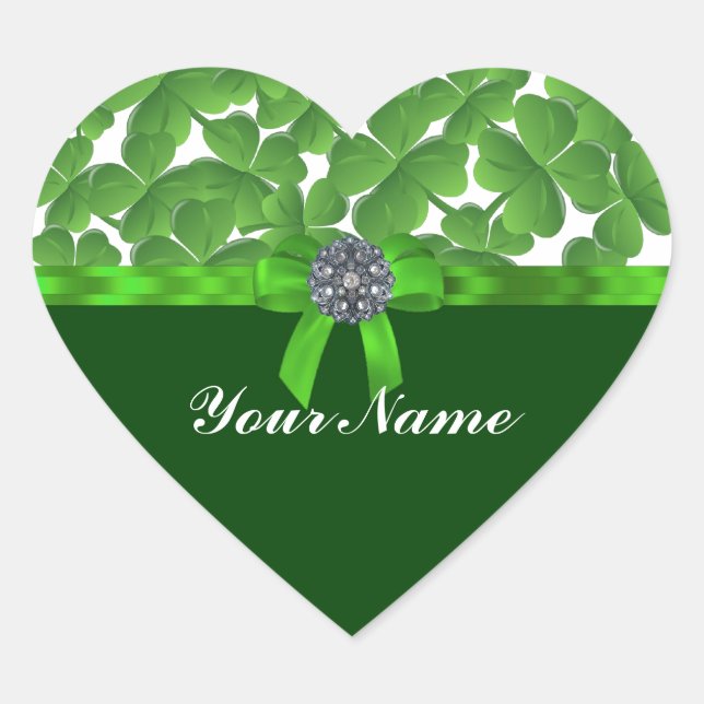 Lucky green shamrock pattern heart sticker (Front)