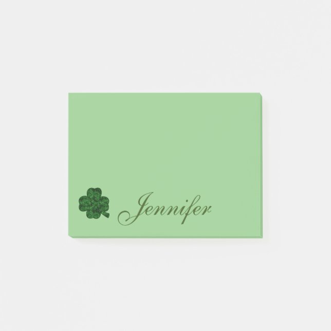 Lucky Green Shamrock Script Name Custom Post-it Notes (Front)