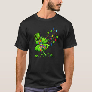 Lucky Green Shamrocks St Patricku2019s Day Autism T-Shirt