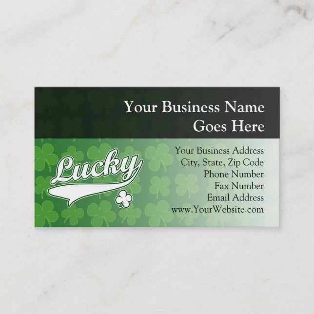 Lucky, Green/White 4 Leaf Clover Business Card (Front)