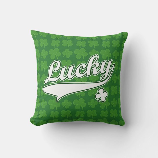 Lucky, Green/White 4 Leaf Clover Cushion (Front)