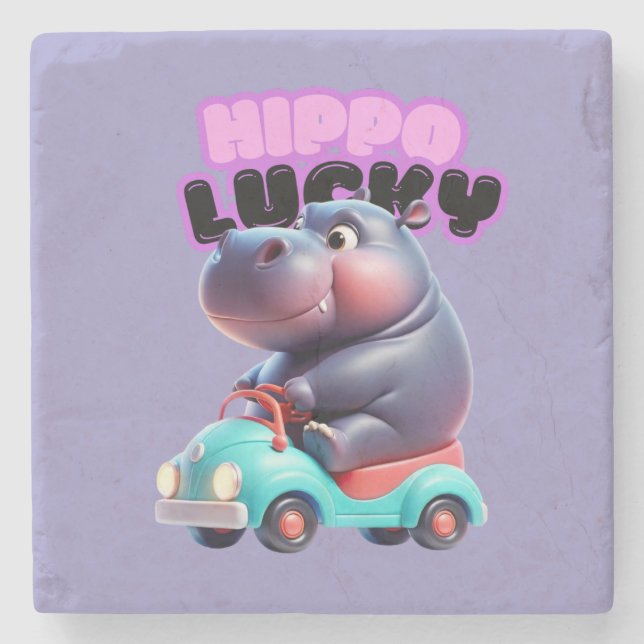 Lucky Hippo Stone Coaster (Front)