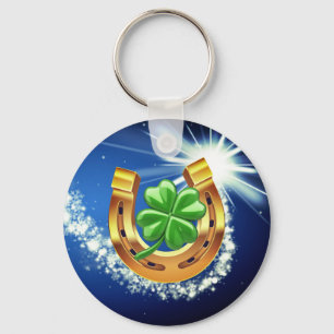 Lucky horseshoe 4 leaf clover shooting star blue key ring