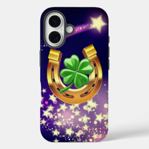 Lucky horseshoe 4 leaf clover shooting star purple iPhone 16 case