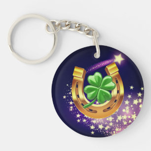 Lucky horseshoe 4 leaf clover shooting star purple key ring