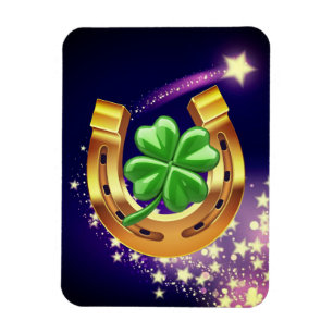 Lucky horseshoe 4 leaf clover shooting star purple magnet