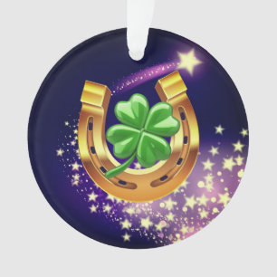 Lucky horseshoe 4 leaf clover shooting star purple ornament