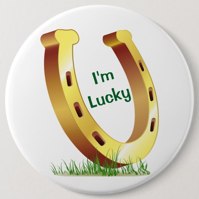 Lucky Horseshoe 6 Cm Round Badge (Front)