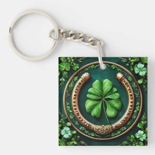 Lucky Horseshoe and Clover Design Key Ring