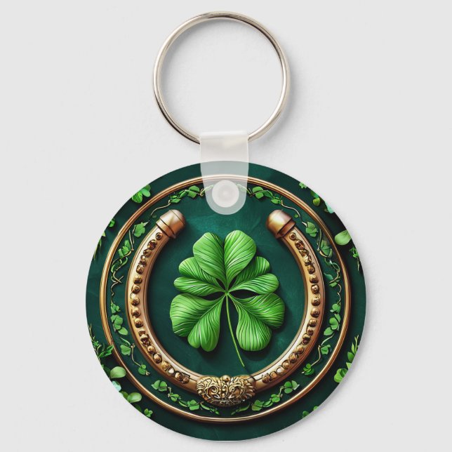 Lucky Horseshoe and Clover Design Key Ring (Front)