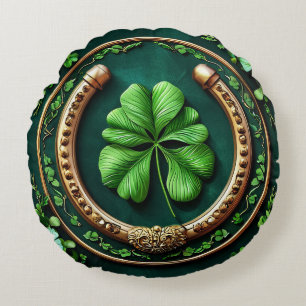 Lucky Horseshoe and Clover Design Round Cushion