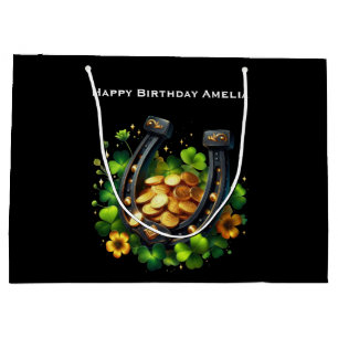 Lucky Horseshoe and Gold Coins Birthday Large Gift Bag