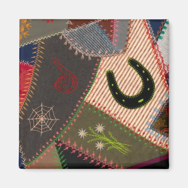 Lucky Horseshoe Colourful Patchwork Crazy Quilt Magnet (Front)