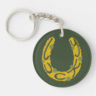 Lucky Horseshoe Covered in Gold Coins and Clovers Key Ring