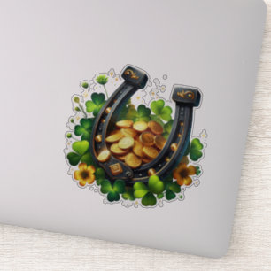 Lucky Horseshoe Gold Coins and Clover