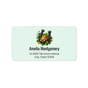 Lucky Horseshoe Gold Coins and Clover Address Label