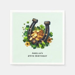 Lucky Horseshoe Gold Coins and Clover Birthday Napkin