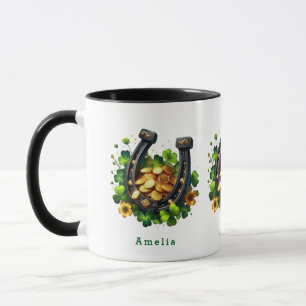 Lucky Horseshoe Gold Coins and Clover Mug