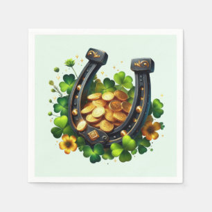 Lucky Horseshoe Gold Coins and Clover Napkin