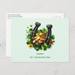 Lucky Horseshoe & Gold Coins St. Patrick's Day Holiday Postcard
