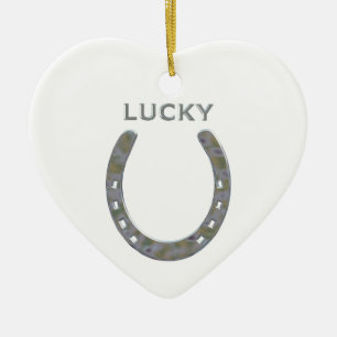 Lucky Horseshoe in Gold and Silver Ceramic Ornament