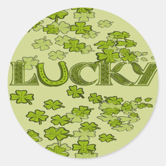 Lucky Horseshoe Irish Green Clovers Shamrocks Classic Round Sticker (Front)
