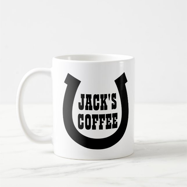 Lucky horseshoe logo custom coffee mug (Left)