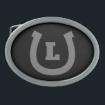 Lucky horseshoe logo custom monogram oval shape  belt buckle<br><div class="desc">Lucky horseshoe logo custom monogram belt buckle. Personalise with text,  lucky number or monogram. Black and white or custom colours. Great for farm or ranch owner,  horse rider,  horse lover,  farmer,  cowboy,  horse owner,  coworker,  dad etc.  Colours can be changed. Oval shape.</div>