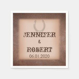 Lucky Horseshoe on Brown Leather Wedding Napkin