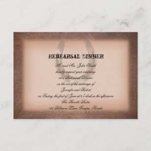Lucky Horseshoe on Brown Leather Wedding Rehearsal Invitation