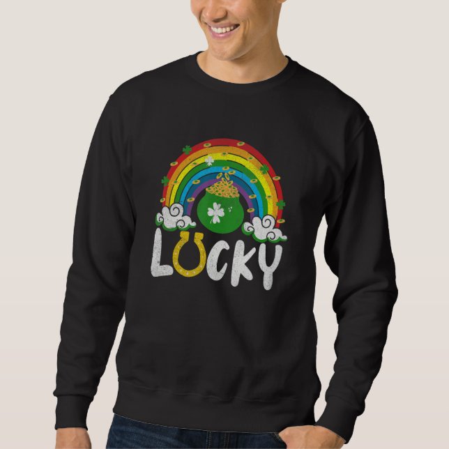 Lucky Horseshoe Rainbow Funny St. Patrick' Day Sweatshirt (Front)