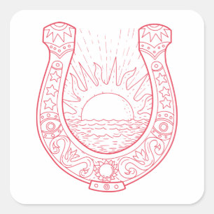 Lucky Horseshoe Sunset Ocean Square Sticker
