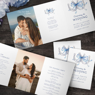 Lucky Horseshoe Wedding Program blue ribbon photo Tri-Fold Programme