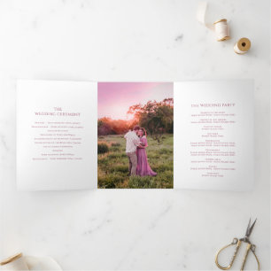 Lucky Horseshoe Wedding Program pink ribbon photo Tri-Fold Programme
