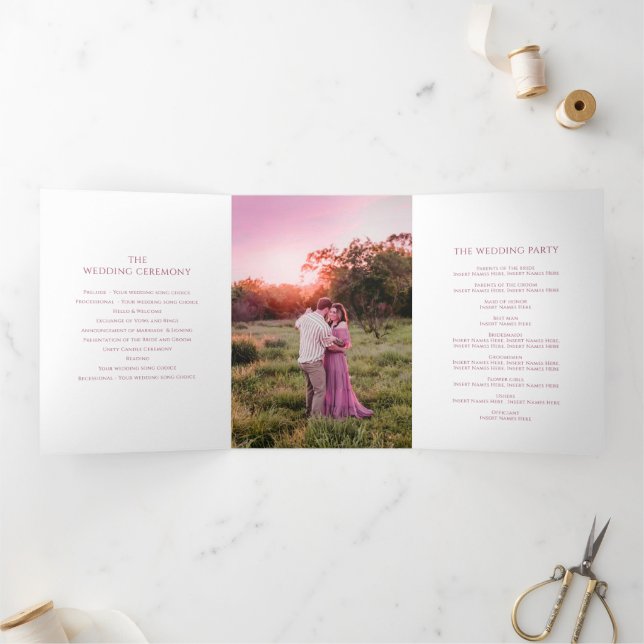 Lucky Horseshoe Wedding Program pink ribbon photo  Tri-Fold Programme (Inside)