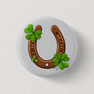 Lucky Horseshoe With Green Shamrocks 3 Cm Round Badge