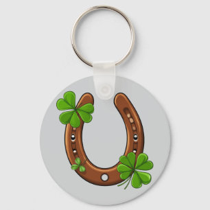 Lucky Horseshoe With Green Shamrocks Key Ring