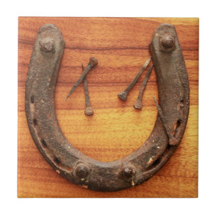 Lucky Horseshoe with Nails Ceramic Tile