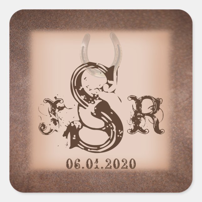 Lucky Horseshoes on Brown Monogram Sticker (Front)