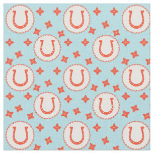 Lucky Horseshoes Pattern Light Blue and Orange Fabric