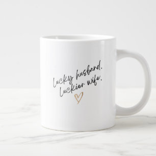 'Lucky husband. Luckier wife.' Fun Anniversary  Large Coffee Mug