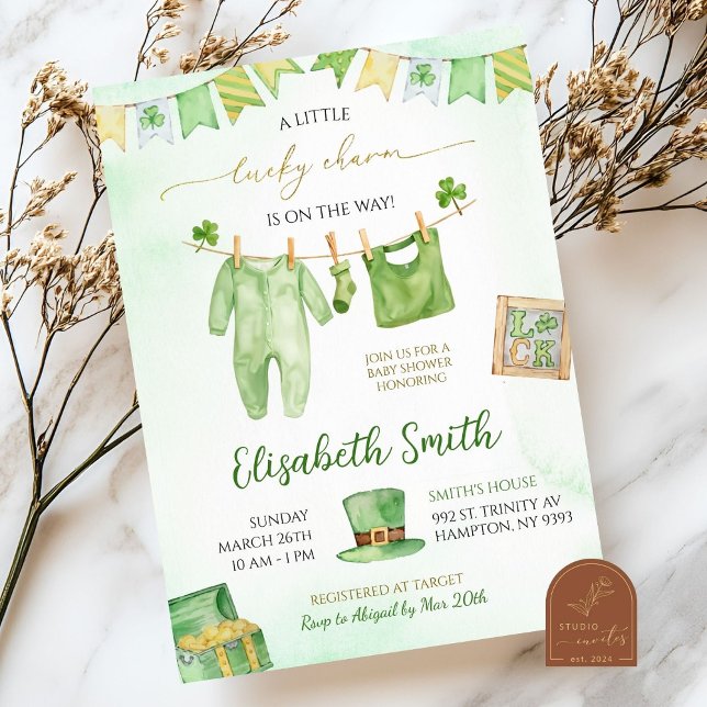 Lucky in Charm Baby Clothes Irish Baby Shower Invitation (Creator Uploaded)