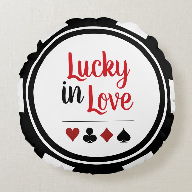 Lucky In Love Black White Poker Chip Round Cushion (Front)
